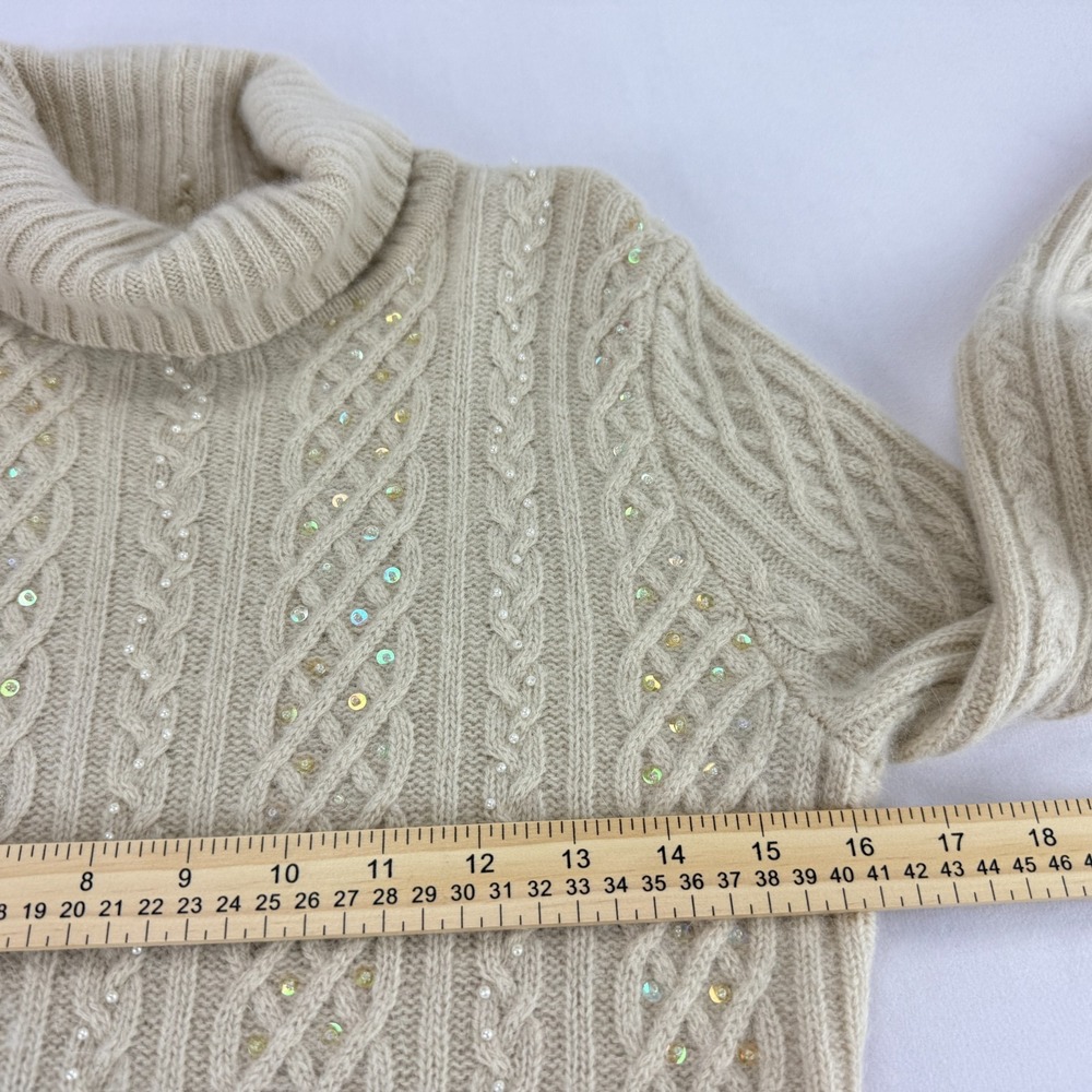 Sutton Studio Beaded Lambswool Angora Turtleneck‎ Sweater Cable Knit Fairy - Picture 12 of 15